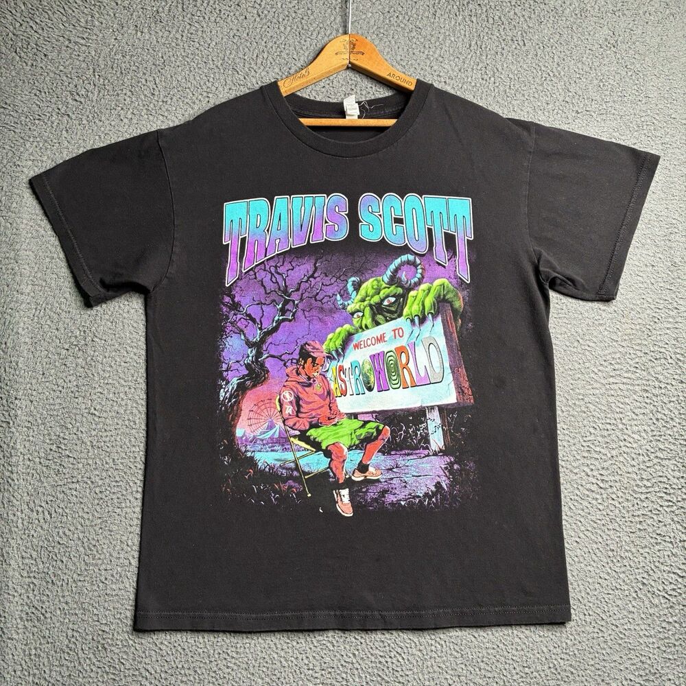 Travis Scott Welcome to Astroworld T-Shirt Men’s Size Large Thick Paint Graphic - Picture 2 of 12